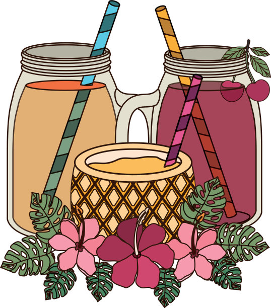 白色背景下夏日菠萝鸡尾酒图片下载