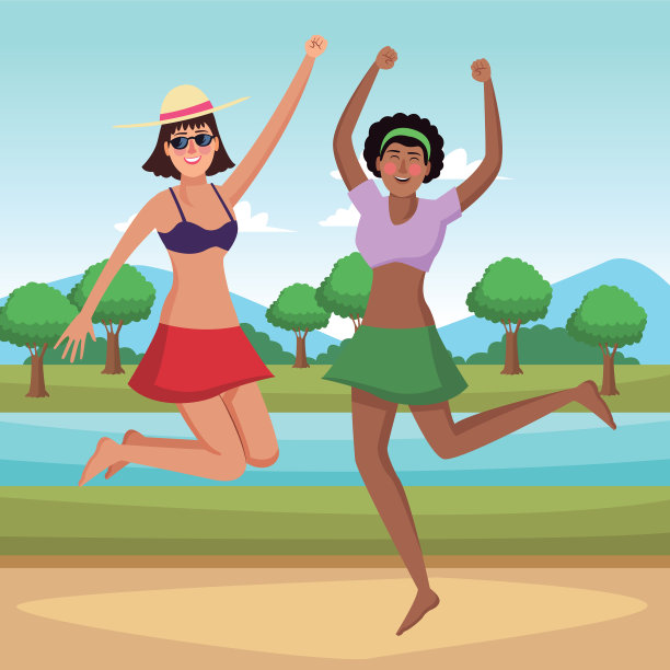 年轻的朋友和夏天的卡通片图片下载