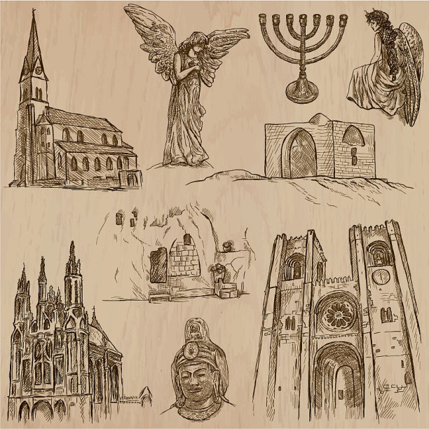 世界各地的宗教-设定手绘图片下载