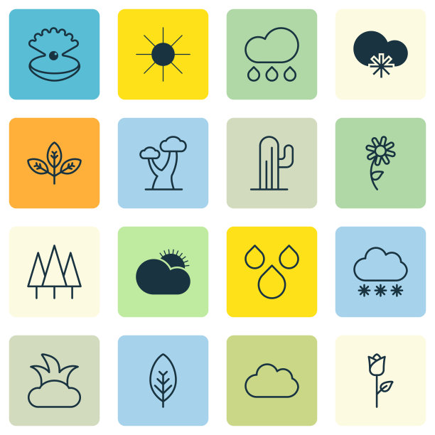 一套16个世界图标包括水滴云图片下载