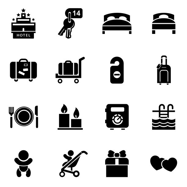 酒店图标设置简单的平面风格图片下载