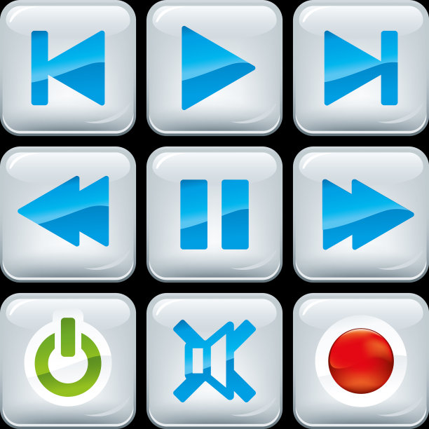 设置9个多媒体图标在闪亮的风格图片下载