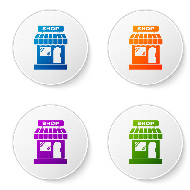 彩色购物大楼或市场商店的图标图片下载