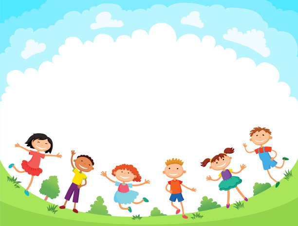 孩子们在空地上蹦蹦跳跳的卡通片图片下载