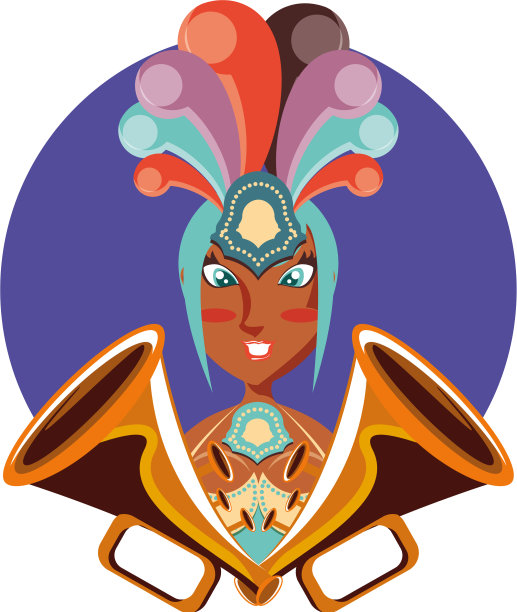 狂欢节上吹着喇叭的黑人女舞者图片下载