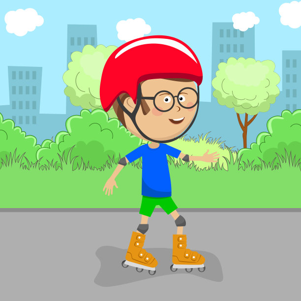 可爱的小男孩在城市公园溜冰图片下载