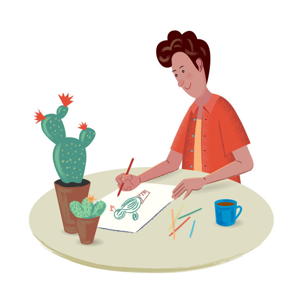 男人在画仙人掌图片下载