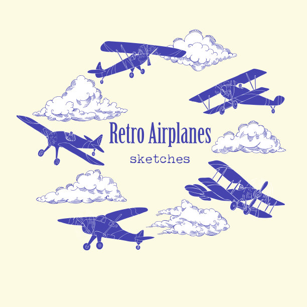 背景与复古飞机和云图片下载