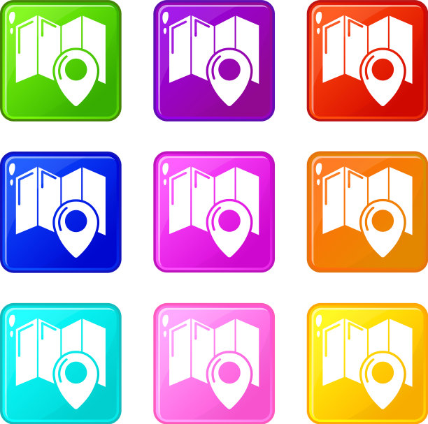 世界旅行地图图标集9种颜色收集图片下载