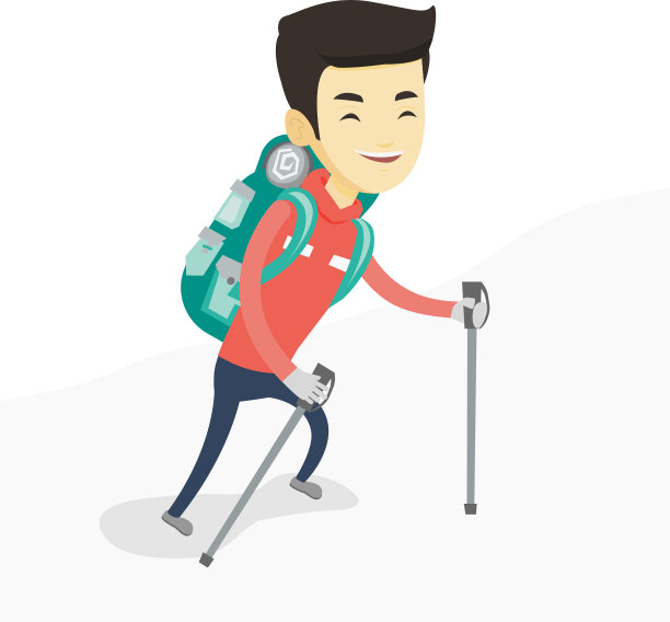 年轻的登山运动员正在攀登积雪的山脊图片下载