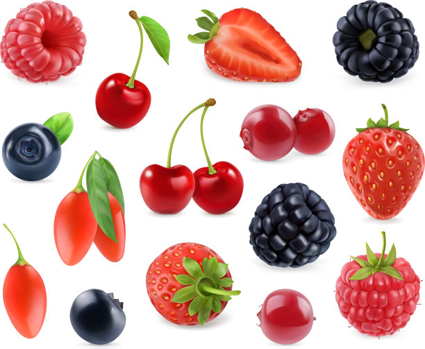 森林浆果甜水果3d图标设置逼真图片下载