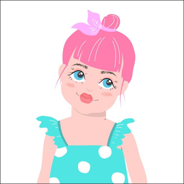 可爱的粉红色头发的女孩卡通图片下载