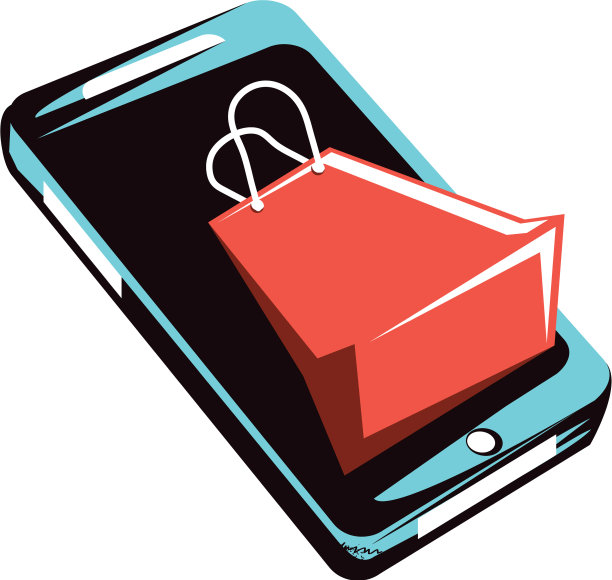 带购物袋的智能手机图片下载