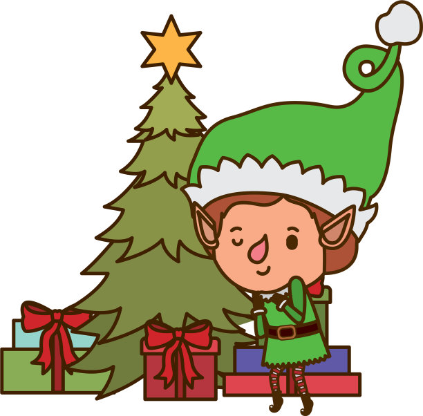 小精灵带着圣诞树和礼物图片下载