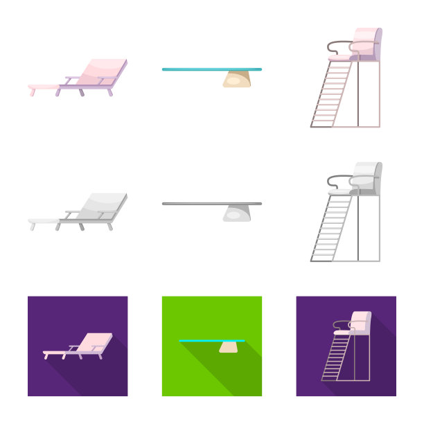 游泳池和游泳图标的孤立对象图片下载