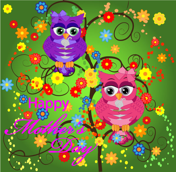 我爱你带着猫头鹰的母亲节贺卡图片下载