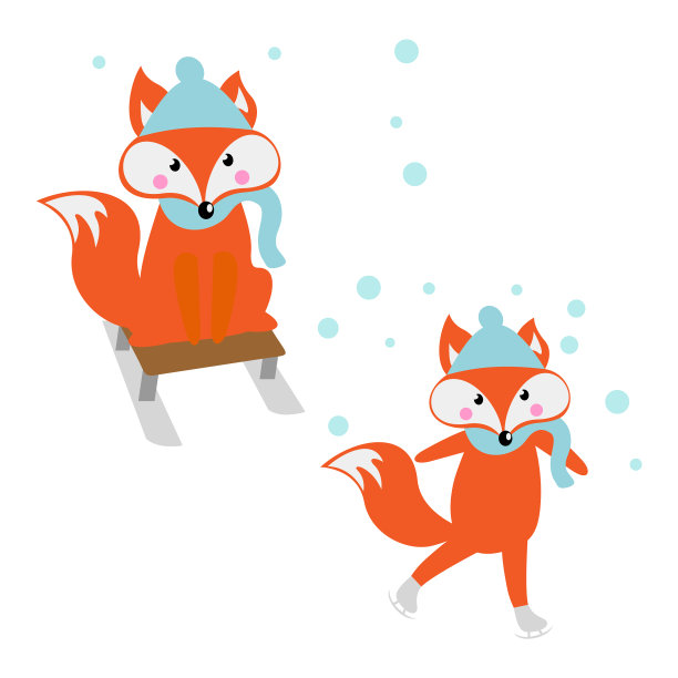 戴着溜冰鞋和雪橇标志的狐狸图片下载