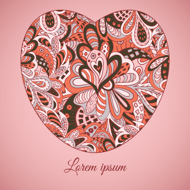 花卉涂鸦民族图案心形框粉彩图片下载