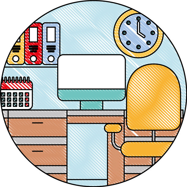 工作空间，书桌，椅子，电脑，时钟，日历图片下载