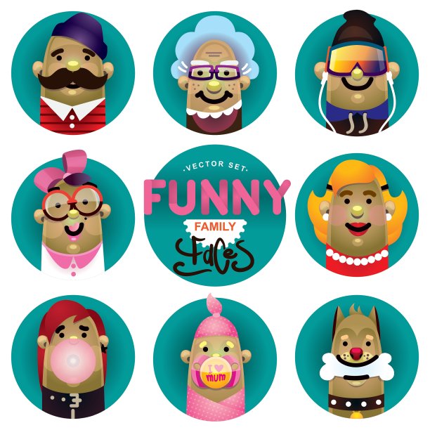 有趣的家庭图标集图片下载