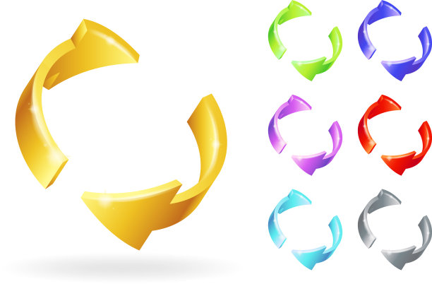 抽象的金色金属旋转箭头三维设计图片下载