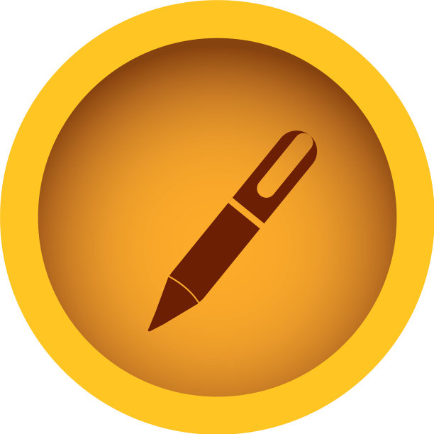 黄色圆形框架与剪影笔图片下载
