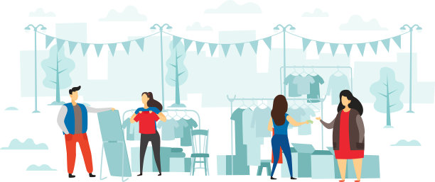 时尚跳蚤市场的人们买卖衣服图片下载