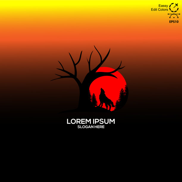 丛林中的狼标志在满月下怒吼图片下载