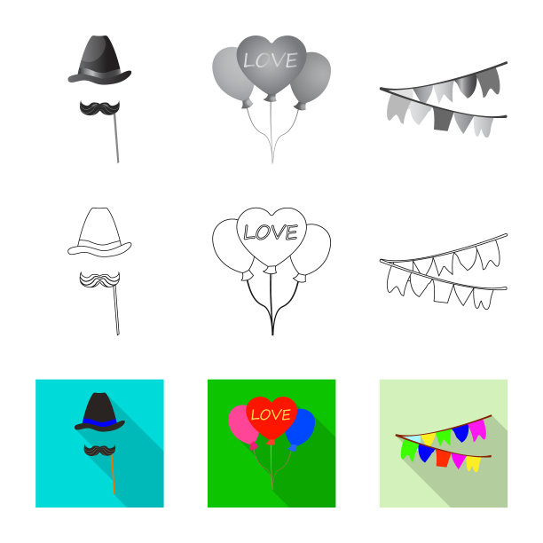 孤立对象的聚会和生日图标集图片下载