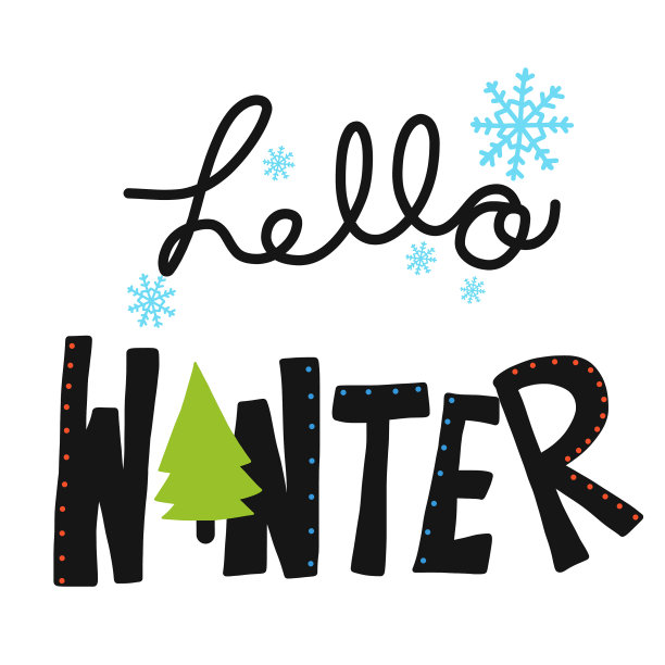 你好冬字和圣诞树图片下载