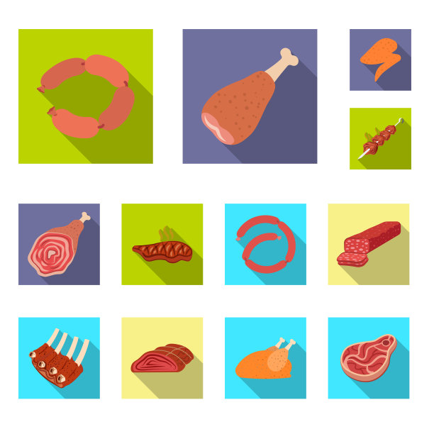孤立对象的肉和火腿符号集图片下载