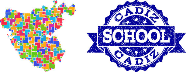 马赛克地图加的斯省和垃圾学校图片下载