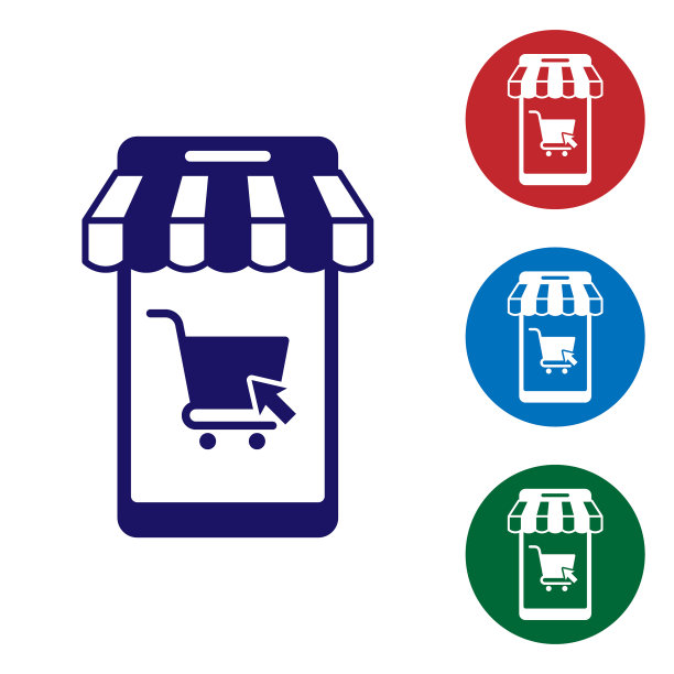 蓝色手机和带条纹的购物车图片下载