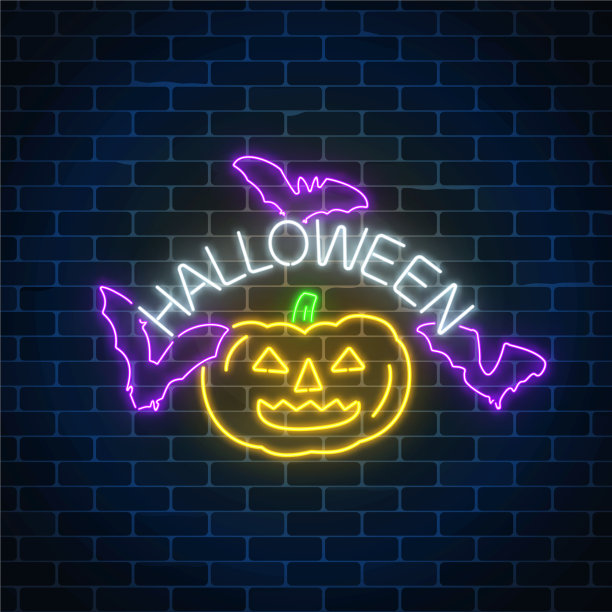 霓虹灯的万圣节横幅设计与图片下载