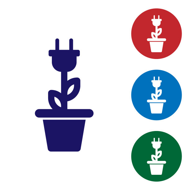 蓝色省电插头插在锅上图标隔离上图片下载