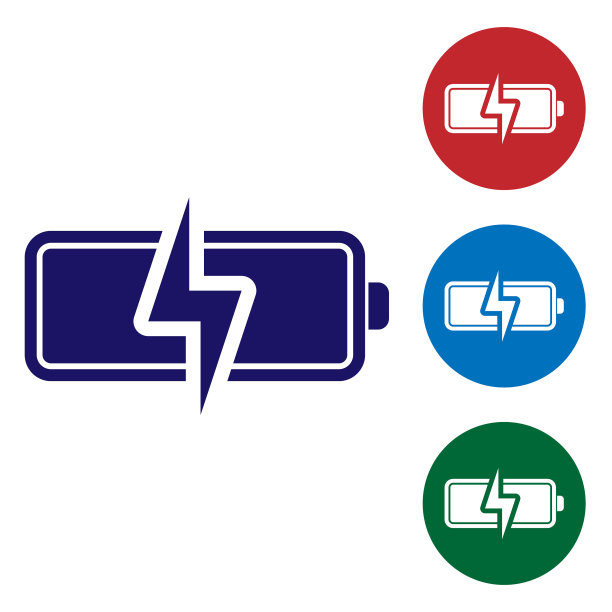 白色背景上孤立的蓝色电池图标图片下载