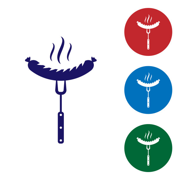 蓝色香肠叉与蒸汽图标隔离图片下载