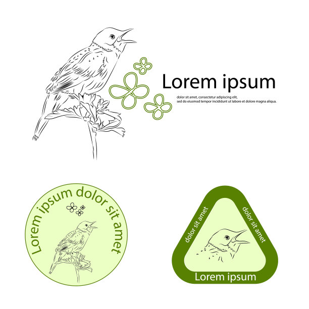一个标志的模板与一只鸟手绘图片下载