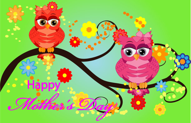 我爱你带着猫头鹰的母亲节贺卡图片下载