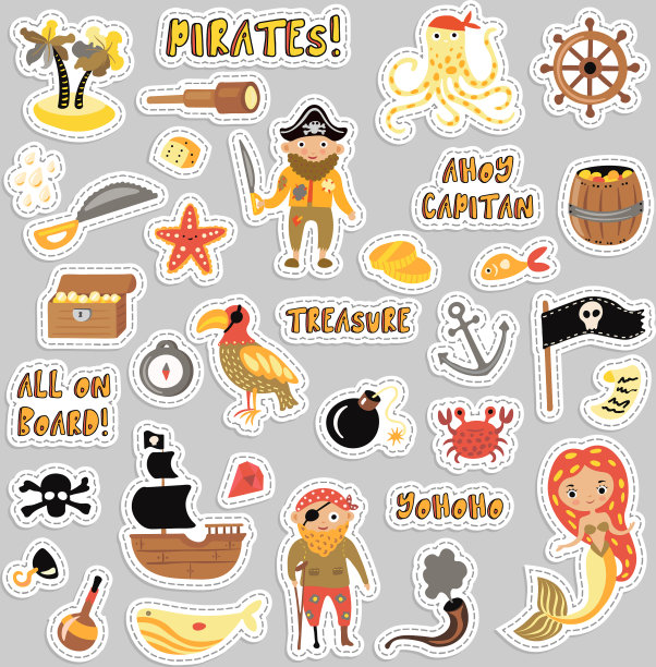 一套海盗卡通贴纸冒险图片下载