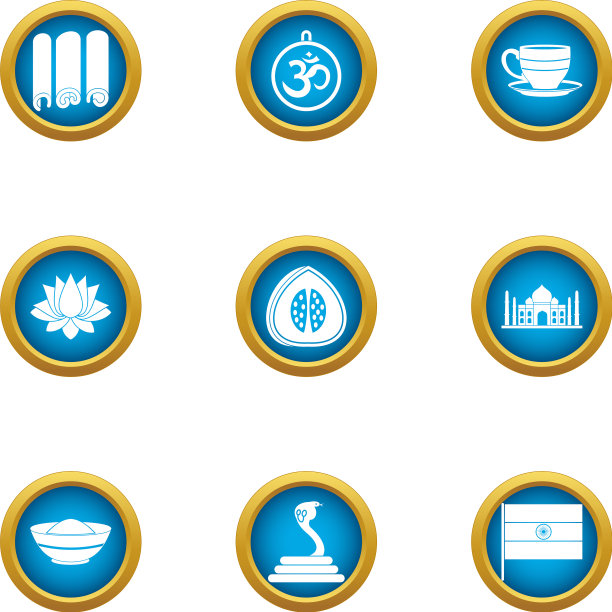 东方国家图标设置扁平风格图片下载