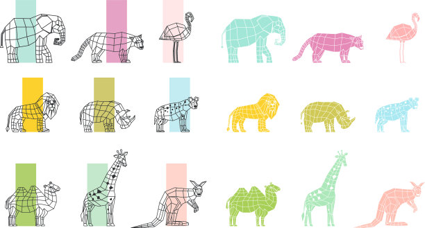 野生动物平面多边形图标设置图片下载