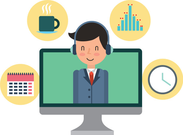 电脑显示器与商人和设置图标图片下载