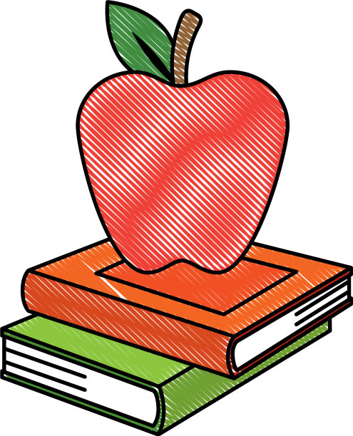 堆课本和苹果图片下载