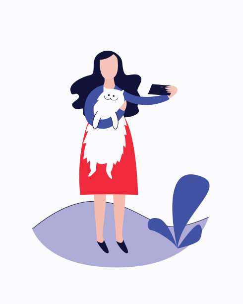 女人抱着猫站在户外自拍图片下载