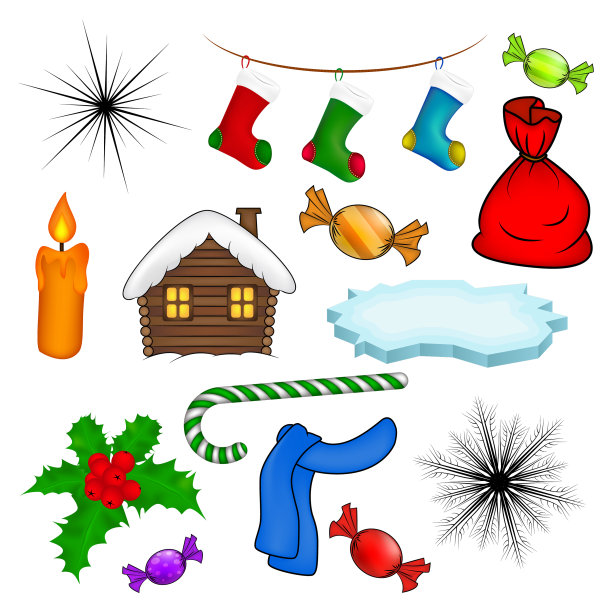 圣诞图标集标志设计冬季孤立图片下载