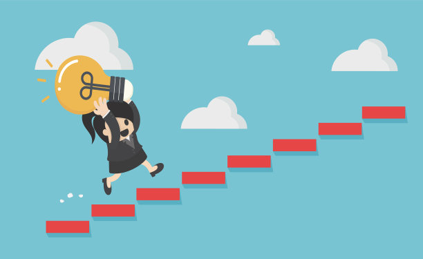 女商人走上楼梯来到门口图片下载