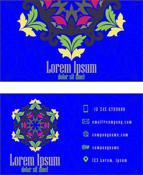 蓝色复古拜访卡花卉曼陀罗图案图片下载