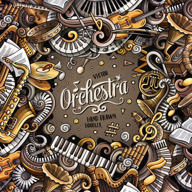 卡通涂鸦古典音乐画框图片下载