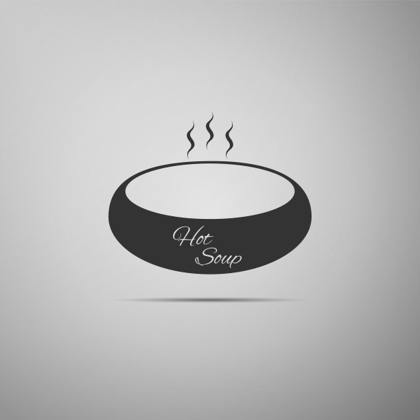 碗热汤平面图标在灰色的背景图片下载
